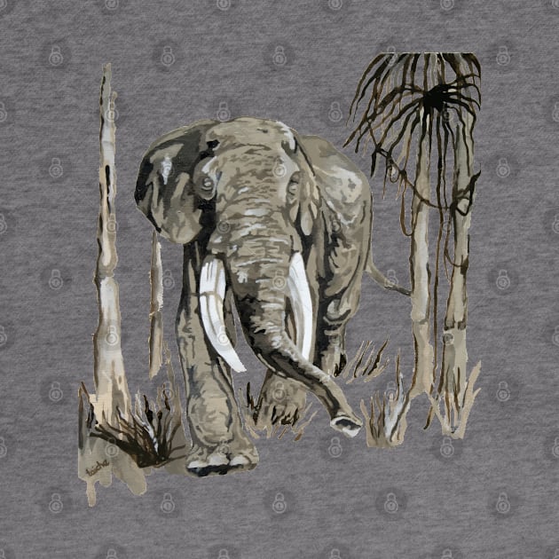 Elephant Art In Brown and Greige Vector by taiche